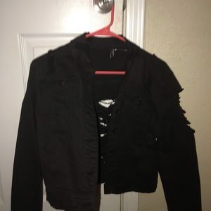 Ripped up cropped balck jean jacket